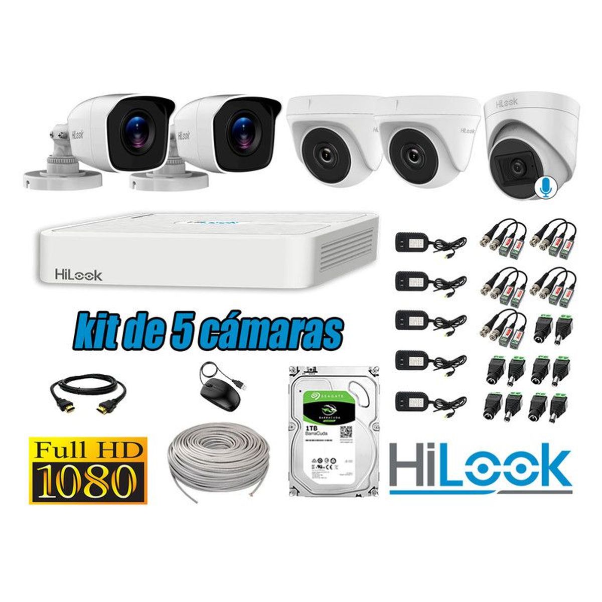HILOOK - CÁMARAS SEGURIDAD KIT 5 FULL HD + DISCO 1TB - 1 CAMARA CON MICROFONO