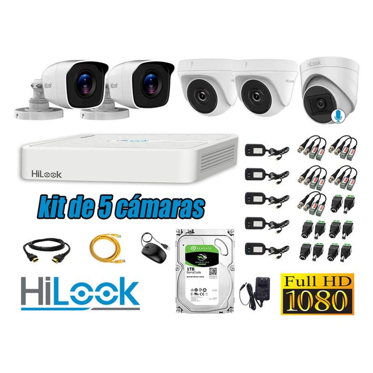 HILOOK - CÁMARAS SEGURIDAD KIT 5 FULL HD + DISCO 1TB - 1 CAMARA CON MICROFONO