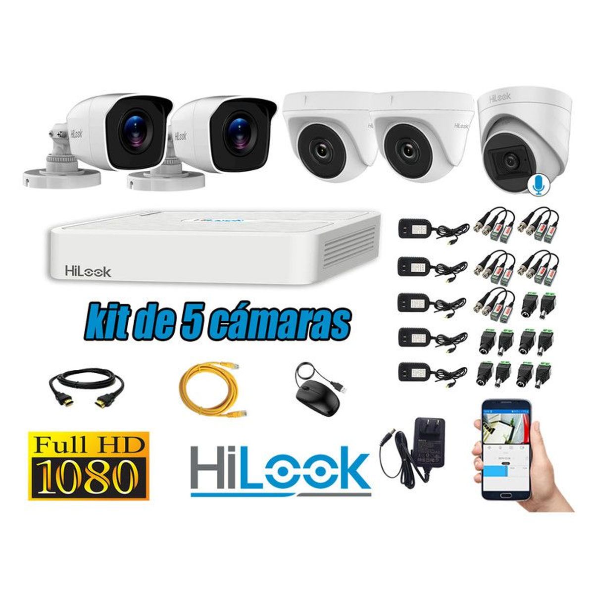 HILOOK - CÁMARAS SEGURIDAD KIT 5 FULL HD 1 CAMARA CON MICROFONO