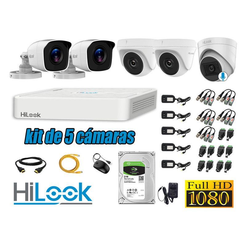 HILOOK - CÁMARAS SEGURIDAD KIT 5 FULL HD + DISCO 2TB - 1 CAMARA CON MICROFONO