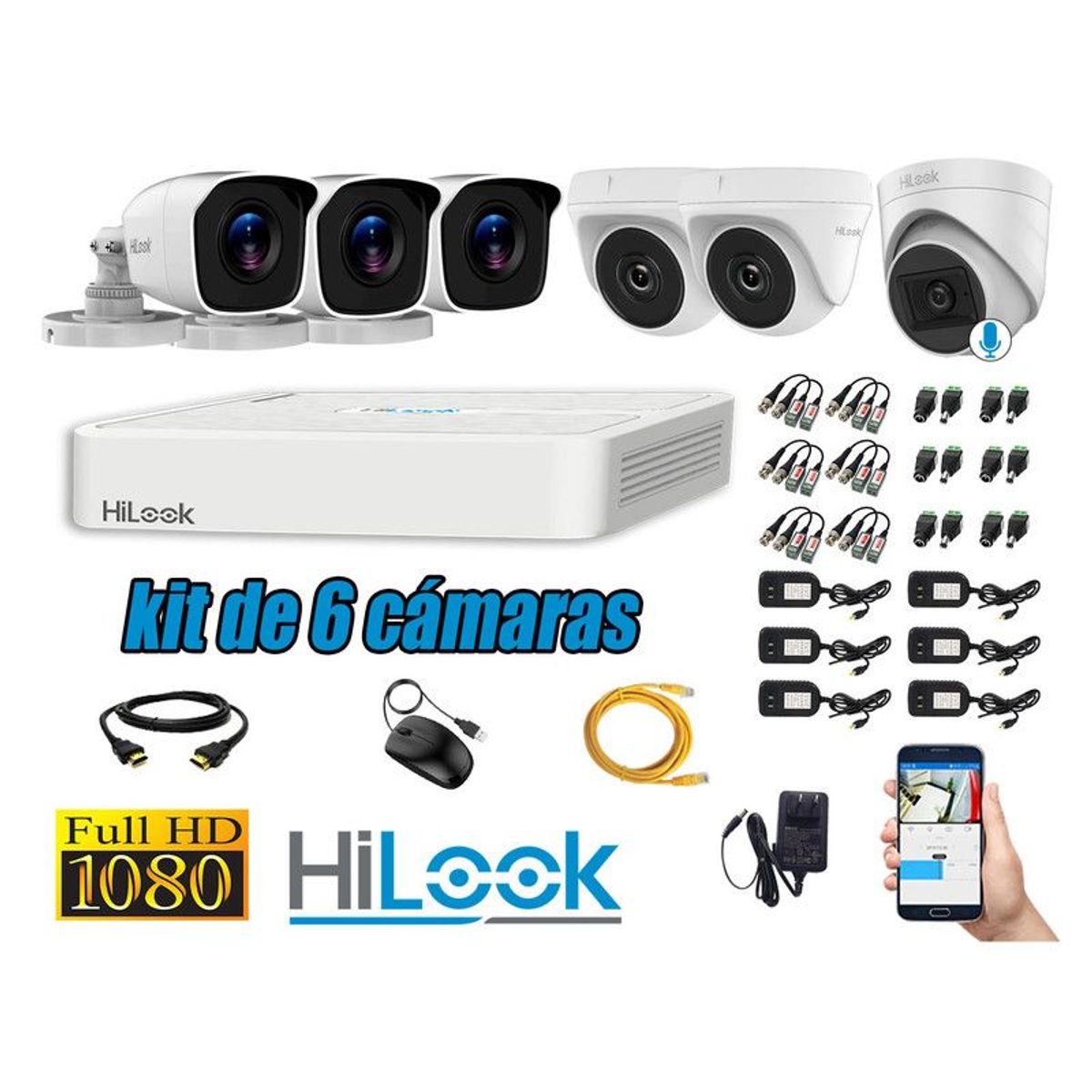 HILOOK - CÁMARAS SEGURIDAD KIT 6 FULL HD 1 CAMARA CON MICROFONO