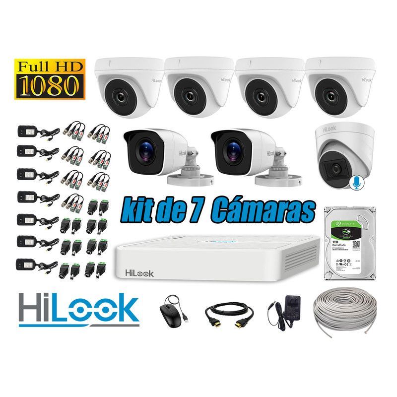 HILOOK - CÁMARAS SEGURIDAD KIT 7 FULL HD + DISCO 1TB - 1 CAMARA CON MICROFONO