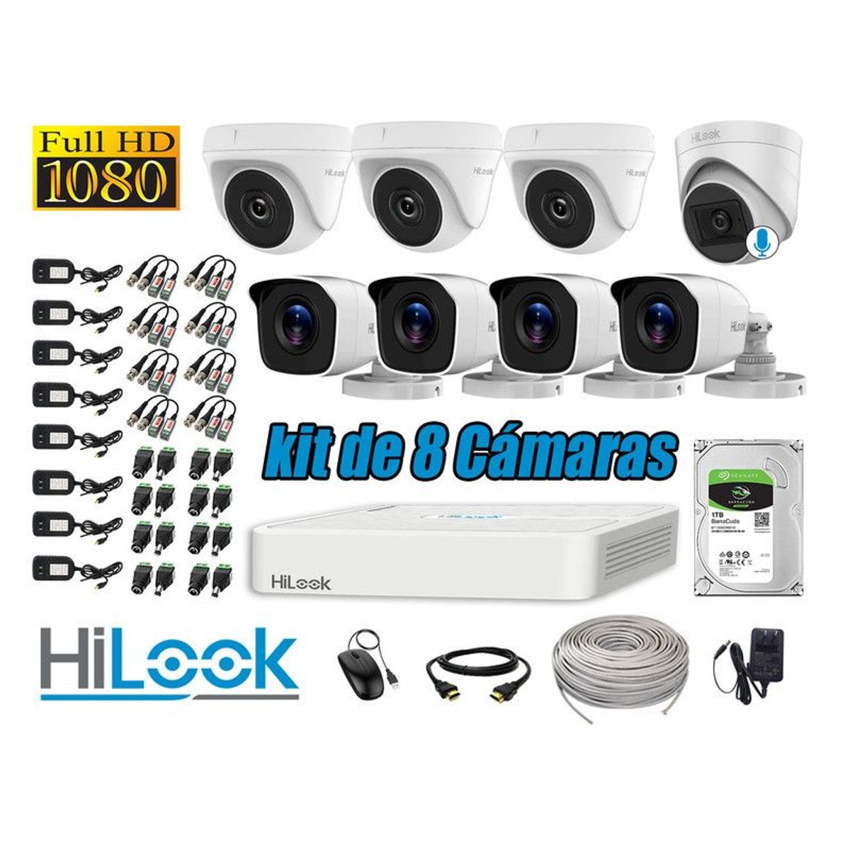 HILOOK - CÁMARAS SEGURIDAD KIT 8 FULL HD + DISCO 1TB - 1 CAMARA CON MICROFONO