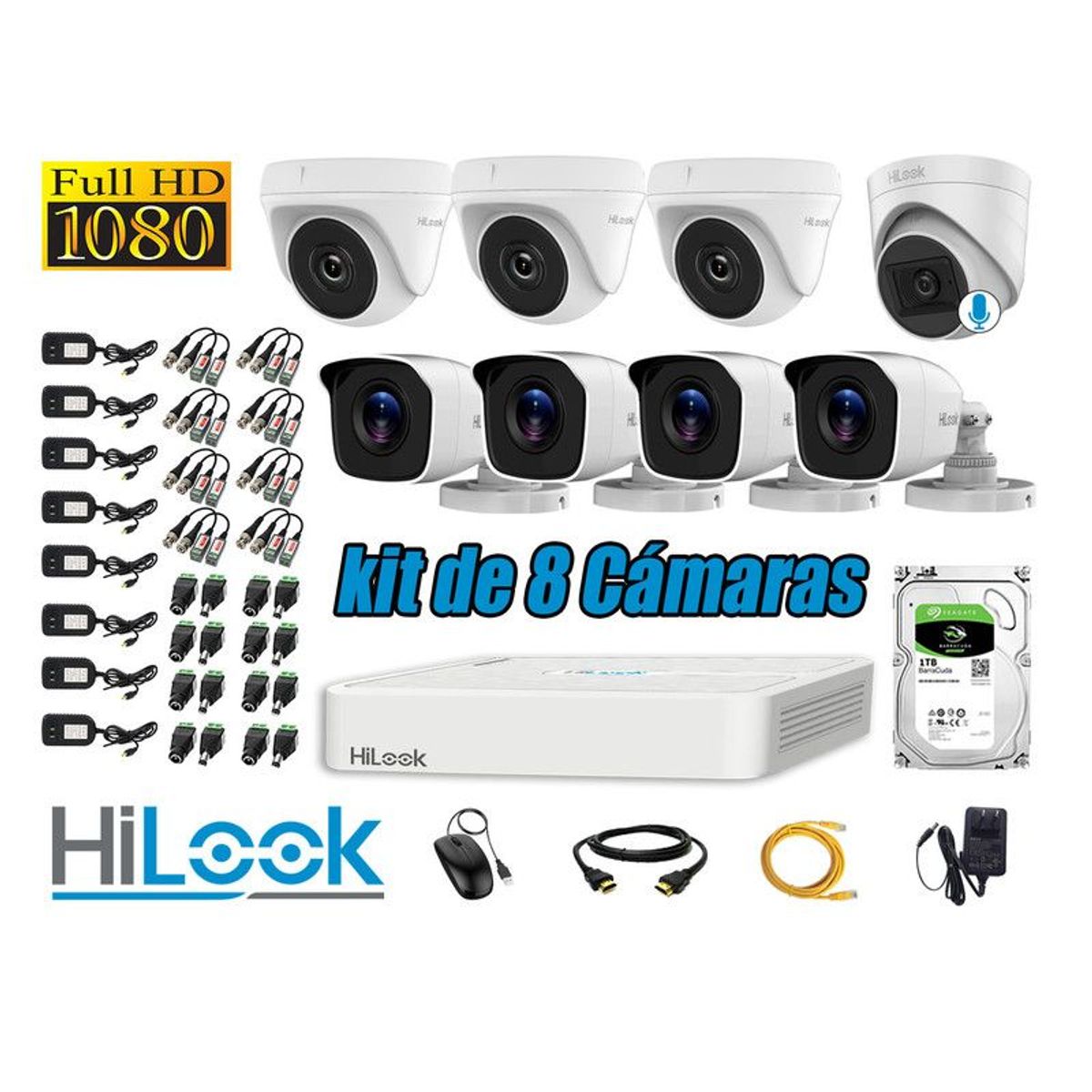 HILOOK - CÁMARAS SEGURIDAD KIT 8 FULL HD + DISCO 1TB - 1 CAMARA CON MICROFONO
