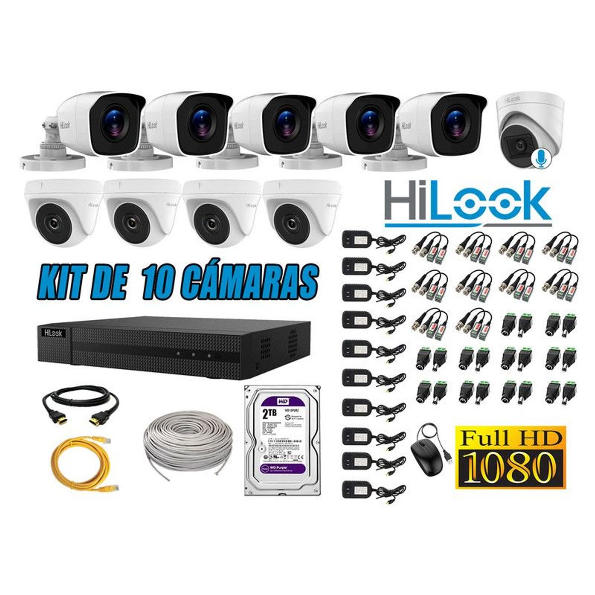 HILOOK - CÁMARAS SEGURIDAD KIT 10 FULL HD + DISCO 2TB - 1 CAMARA CON MICROFONO