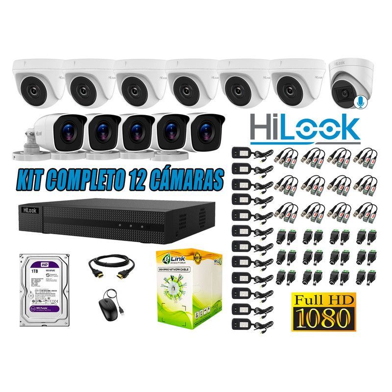 HILOOK - CÁMARAS SEGURIDAD KIT 12 FULL HD + DISCO 1TB - 1 CAMARA CON MICROFONO