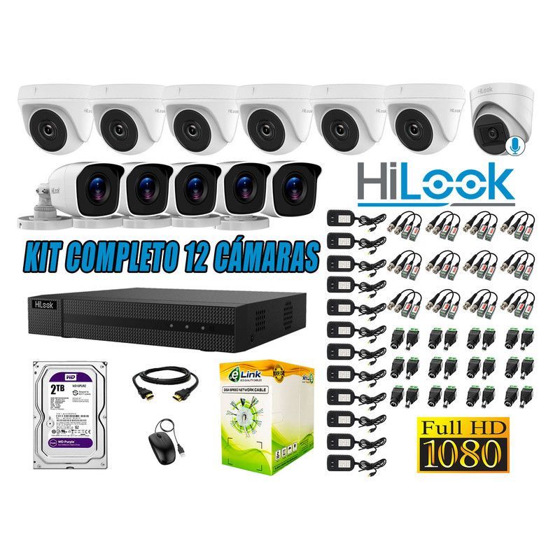 HILOOK - CÁMARAS SEGURIDAD KIT 12 FULL HD + DISCO 2TB - 1 CAMARA CON MICROFONO