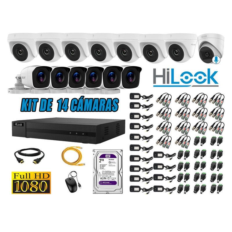 HILOOK - CÁMARAS SEGURIDAD KIT 14 FULL HD + DISCO 2TB - 1 CAMARA CON MICROFONO