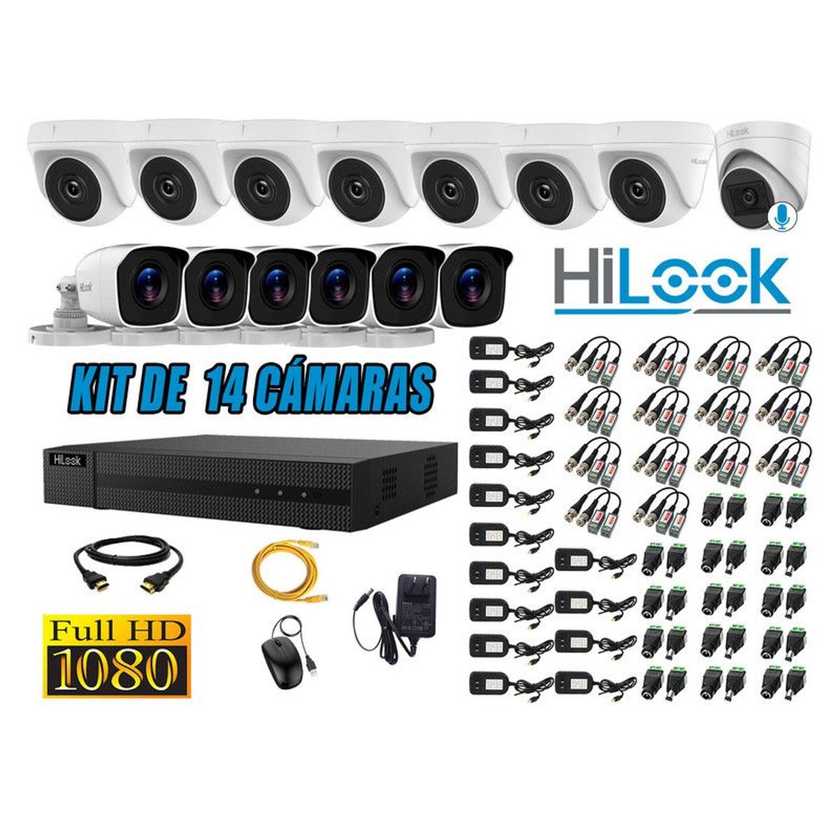 HILOOK - CÁMARAS SEGURIDAD KIT 14 FULL HD - 1 CAMARA CON MICROFONO