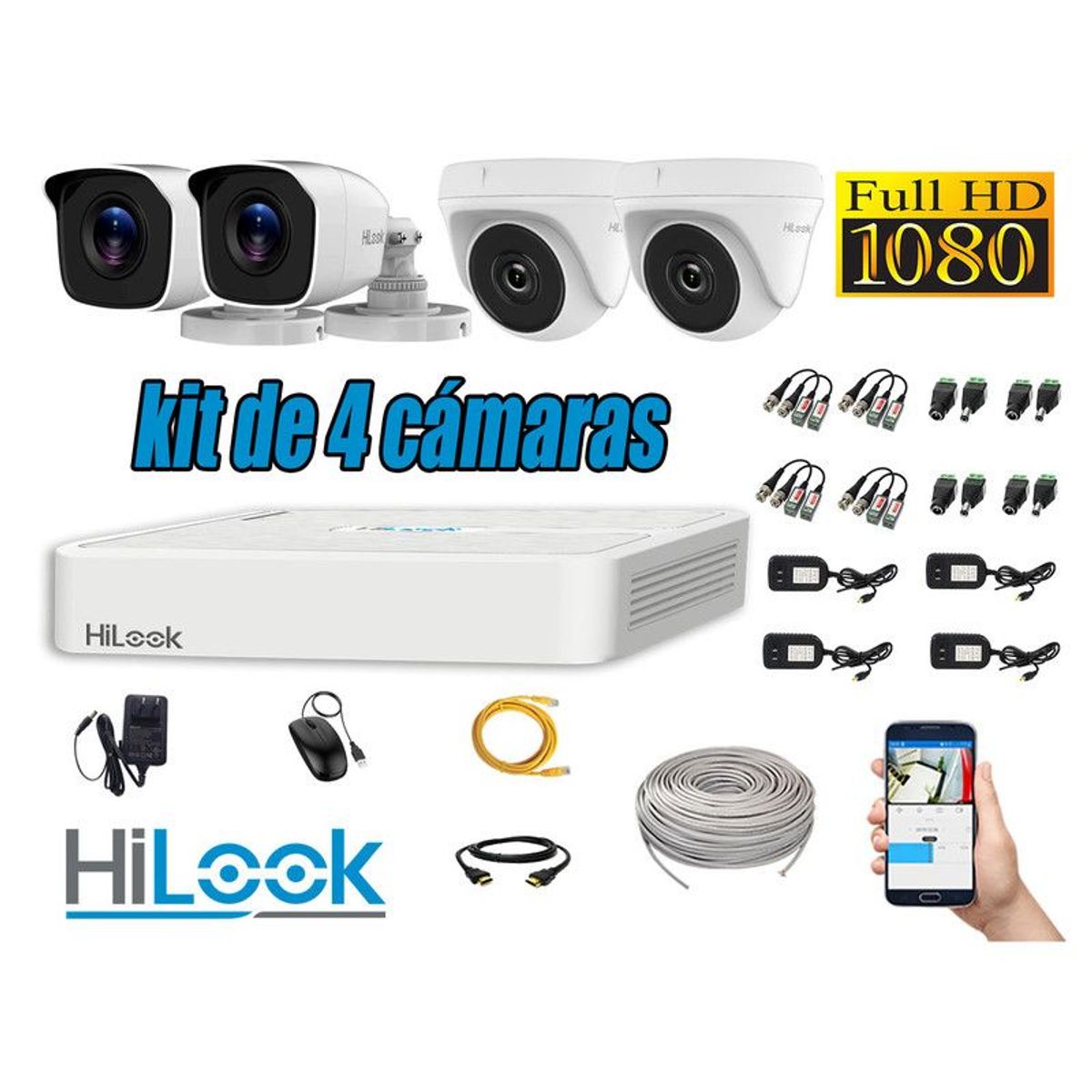 HILOOK - CÁMARAS SEGURIDAD KIT 4 FULL HD 1080P + CABLE HDMI OFERTA