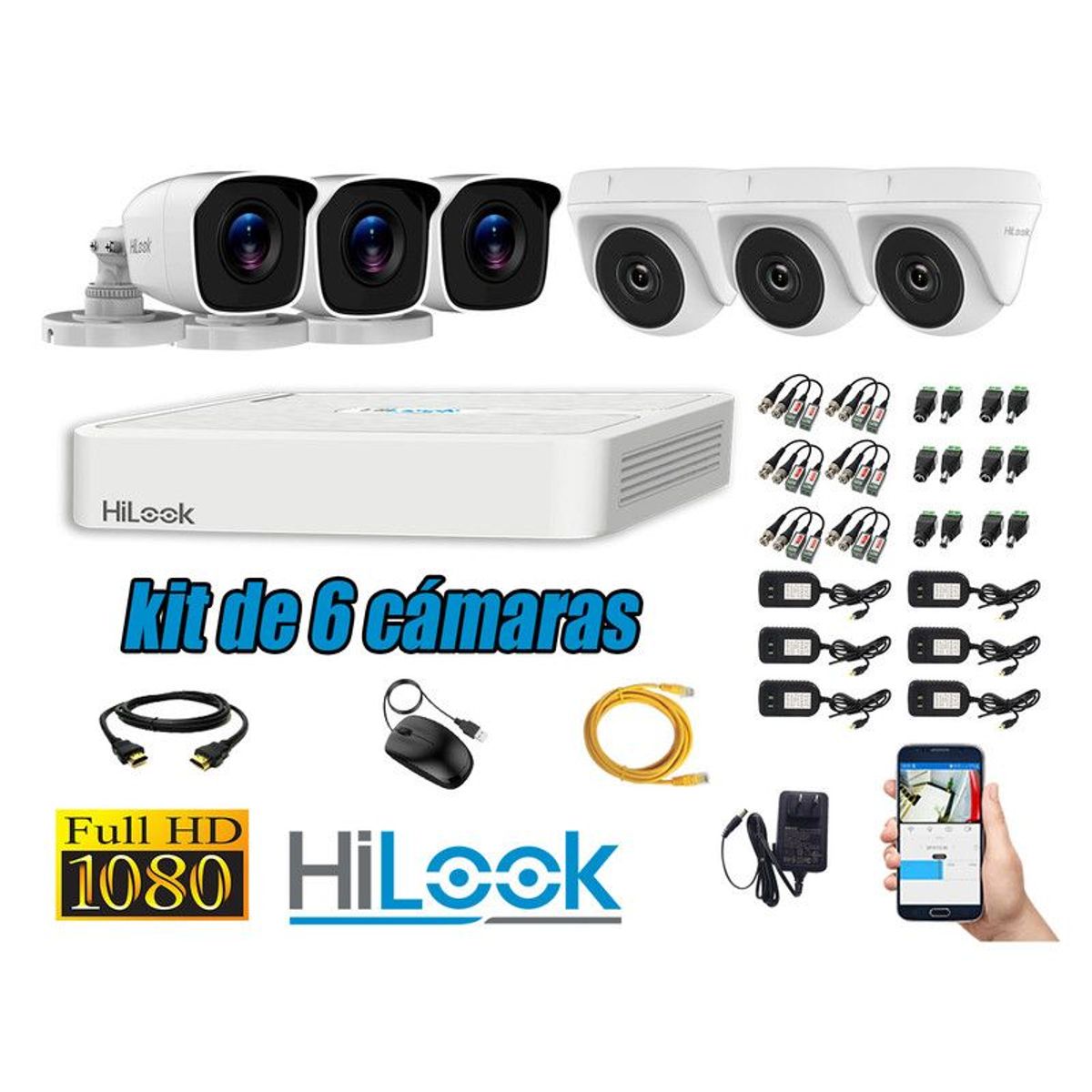 HILOOK - CÁMARAS SEGURIDAD KIT 6 FULL HD 1080P + CABLE HDMI OFERTA