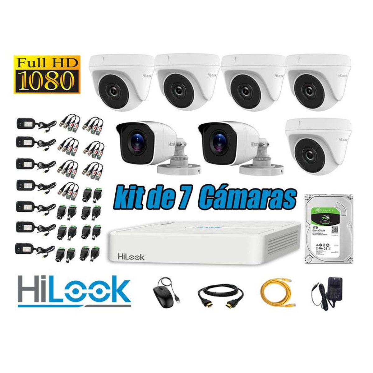 HILOOK - CÁMARAS SEGURIDAD KIT 7 FULL HD 1080P + DISCO 1TB P2P