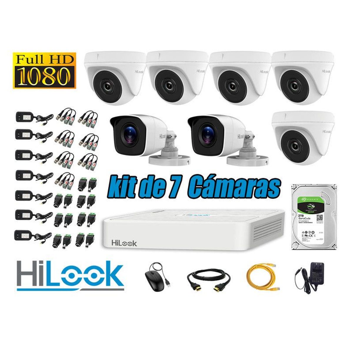 HILOOK - CÁMARAS SEGURIDAD KIT 7 FULL HD 1080P + DISCO 2TB P2P