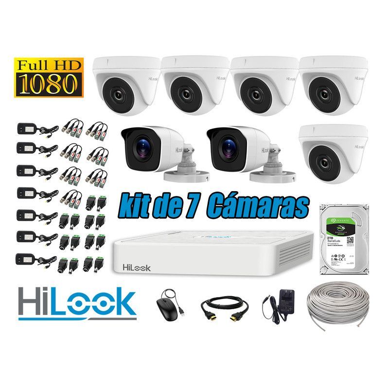 HILOOK - CÁMARAS SEGURIDAD KIT 7 FULL HD 1080P + DISCO 2TB COMPLETO