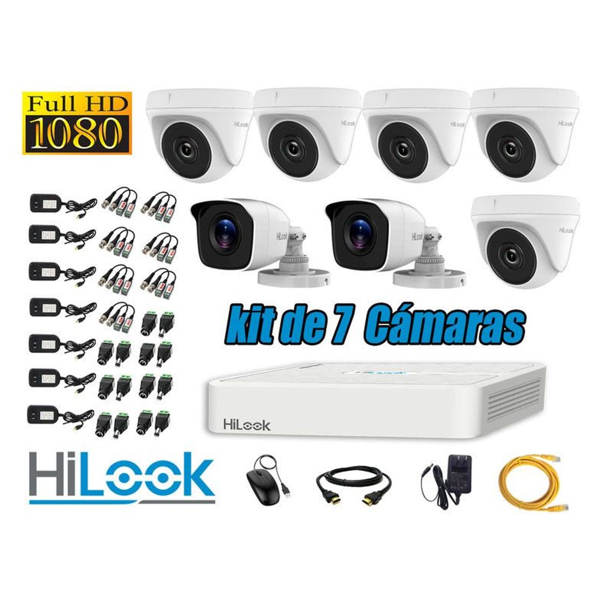 HILOOK - CÁMARAS SEGURIDAD KIT 7 FULL HD 1080P + CABLE HDMI