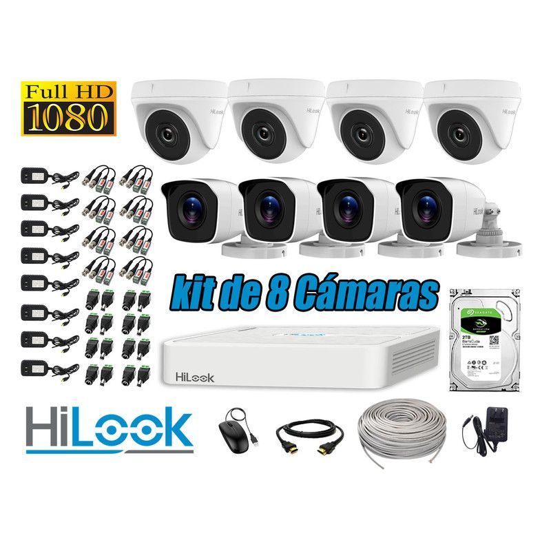 HILOOK - CÁMARAS SEGURIDAD KIT 8 FULL HD 1080P + DISCO 2TB COMPLETO