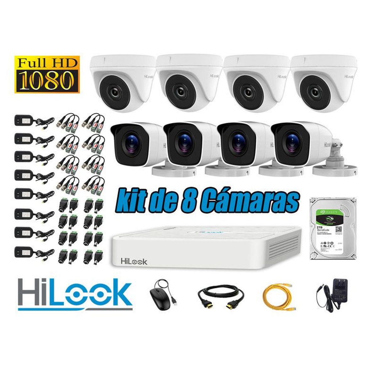 HILOOK - CÁMARAS SEGURIDAD KIT 8 FULL HD 1080P + DISCO 2TB P2P