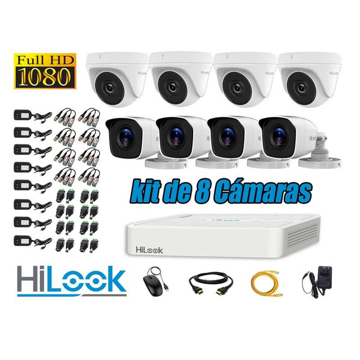 HILOOK - CÁMARAS SEGURIDAD KIT 8 FULL HD 1080P + CABLE HDMI
