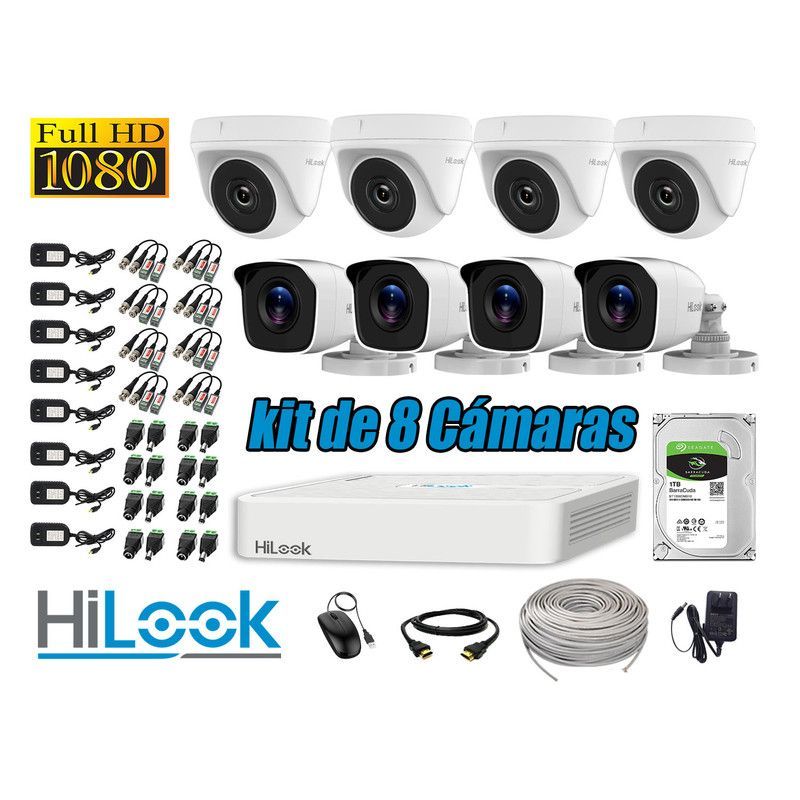 HILOOK - CÁMARAS SEGURIDAD KIT 8 FULL HD 1080P + DISCO 1TB COMPLETO