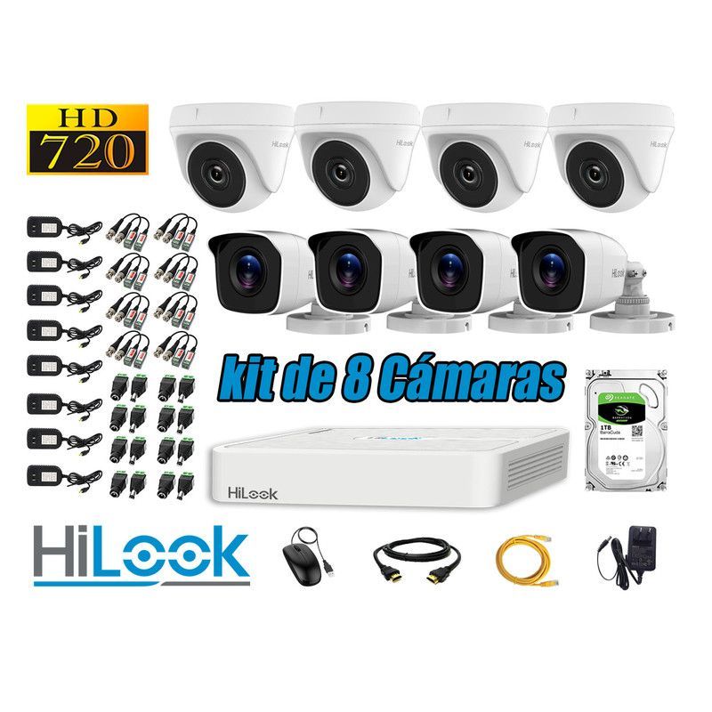 HILOOK - CÁMARAS SEGURIDAD KIT 8 HD 720P + DISCO 1TB P2P HDMI