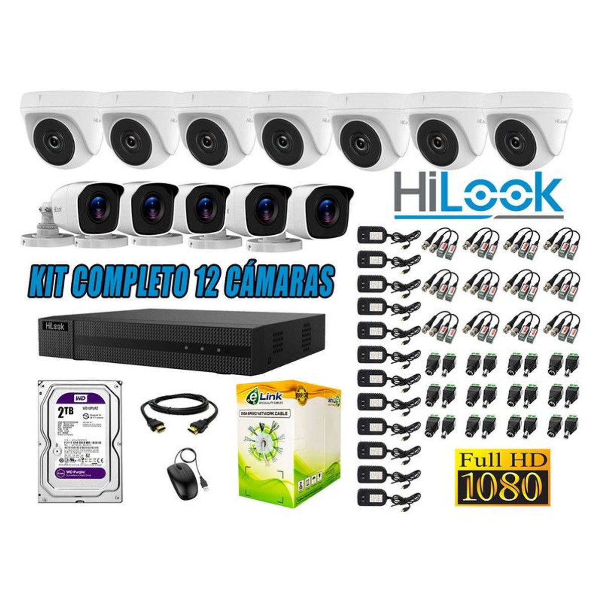 HILOOK - CÁMARAS SEGURIDAD KIT 12 FULL HD 1080P + DISCO 2TB COMPLETO