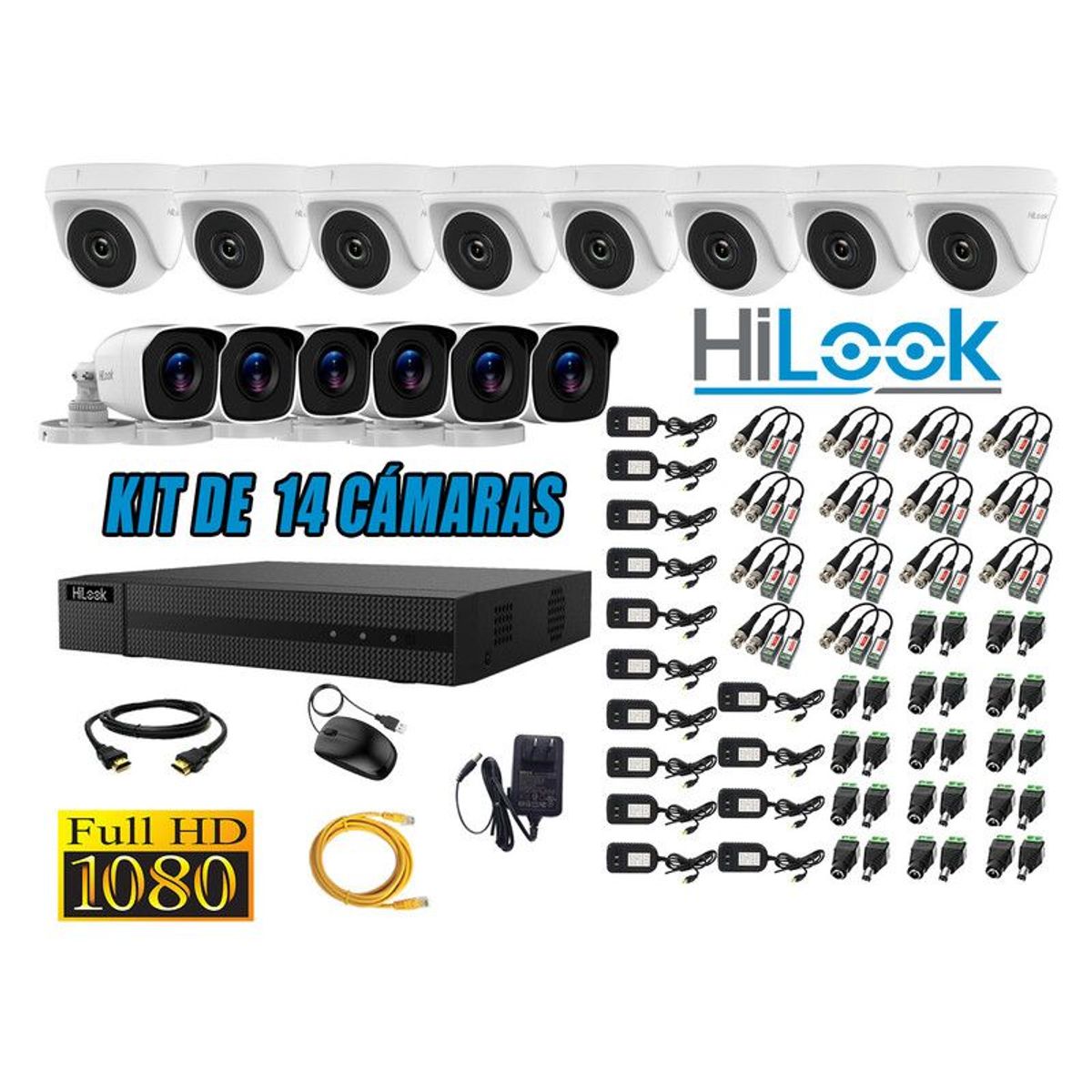 HILOOK - CÁMARAS SEGURIDAD KIT 14 FULL HD 1080P + CABLE HDMI