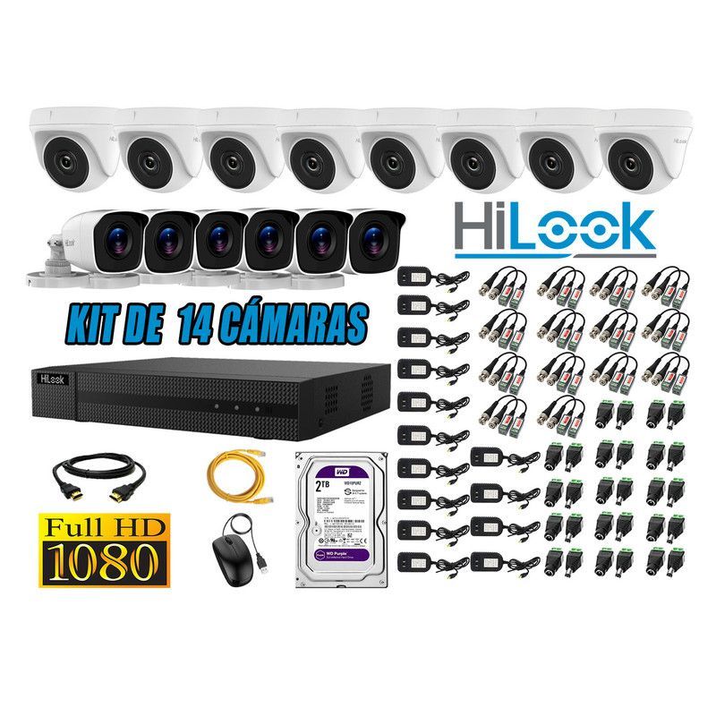 HILOOK - CÁMARAS SEGURIDAD KIT 14 FULL HD 1080P + DISCO 2TB