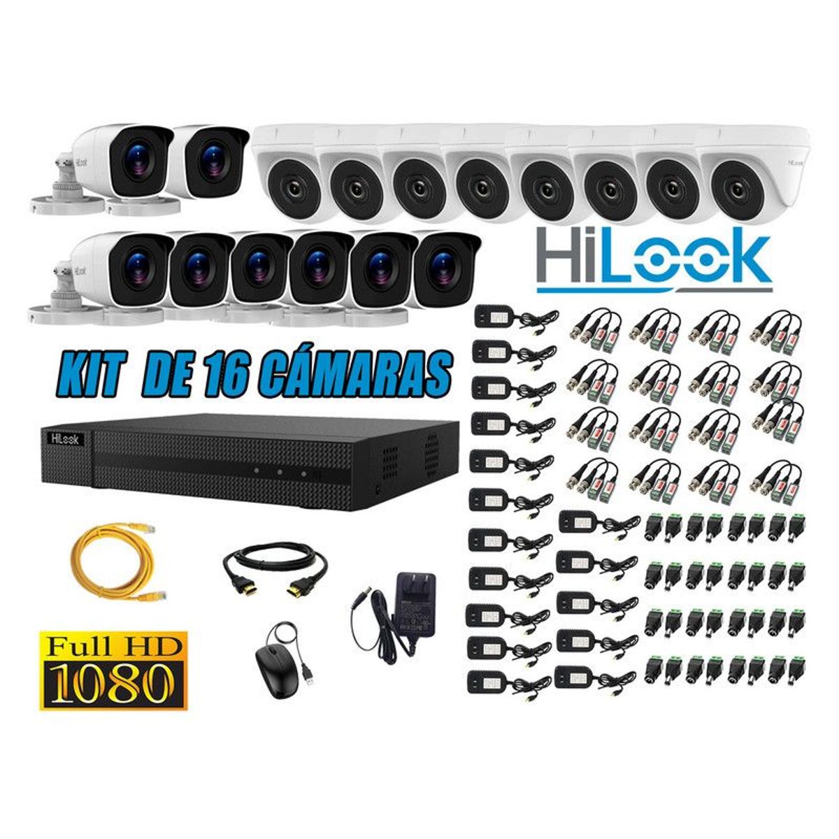 HILOOK - CÁMARAS SEGURIDAD KIT 16 FULL HD 1080P + CABLE HDMI