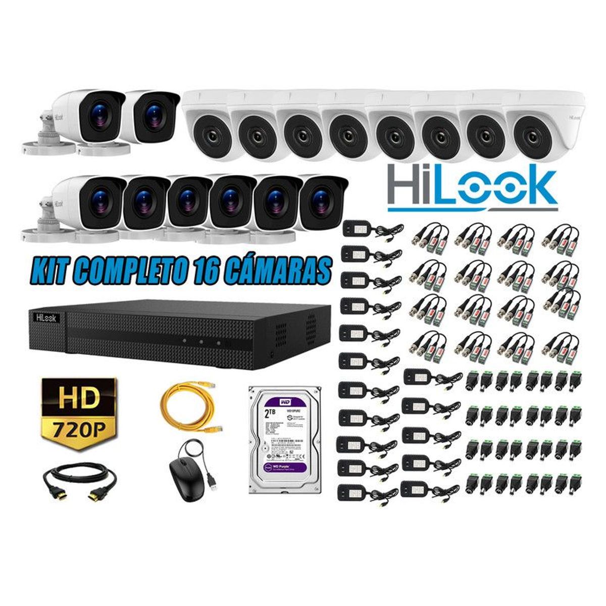 HILOOK - CÁMARAS SEGURIDAD KIT 16 HD 720P + DISCO 2TB P2P HDMI