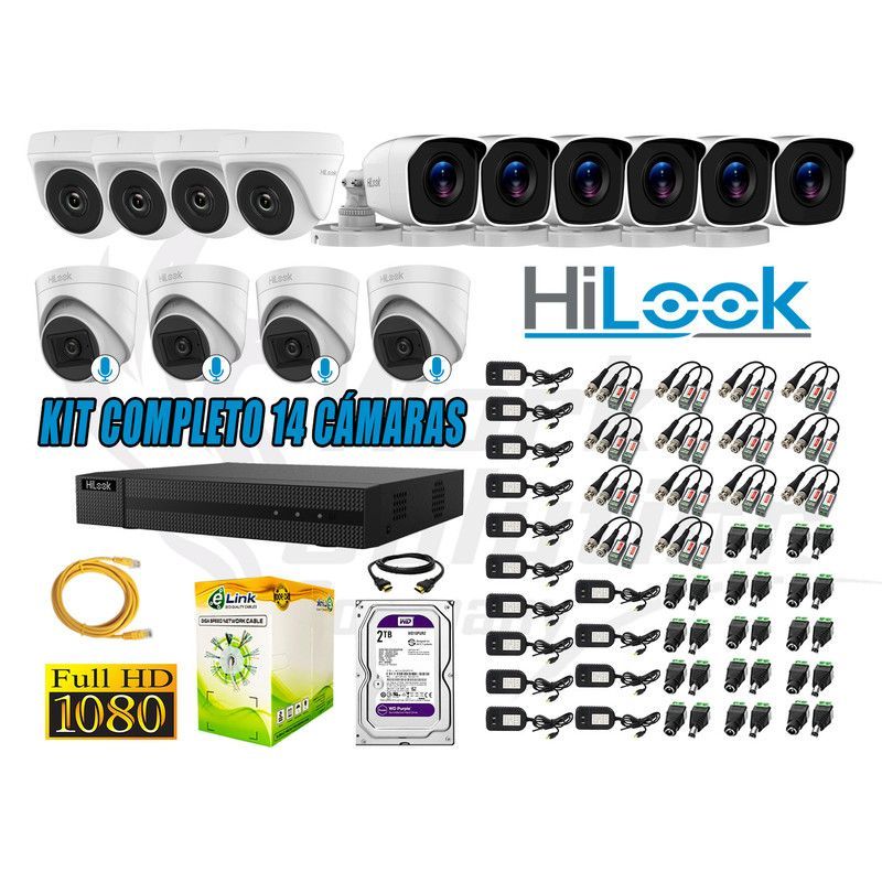 HILOOK - KIT 14 CÁMARAS SEGURIDAD FULL HD 04 CAMARA AUDIO INCORPORADO DISCO 2TB