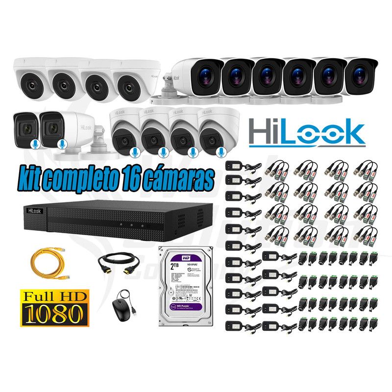 HILOOK - KIT 16 CÁMARAS SEGURIDAD FULL HD 6 CAMARA AUDIO INCORPORADO DISCO 2TB