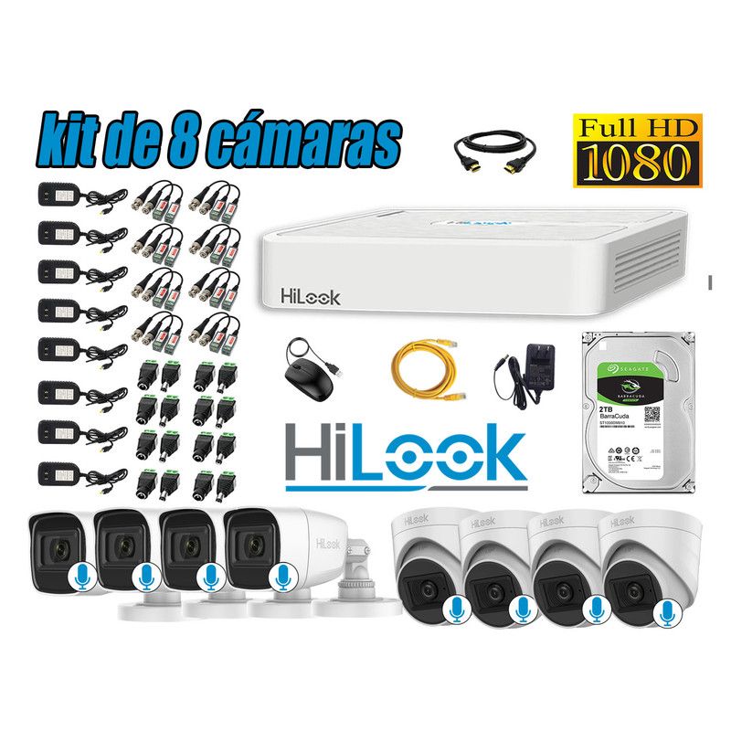 HILOOK - KIT 8 CÁMARAS SEGURIDAD AUDIO INCORPORADO FULL HD 1080P + DISCO 2TB