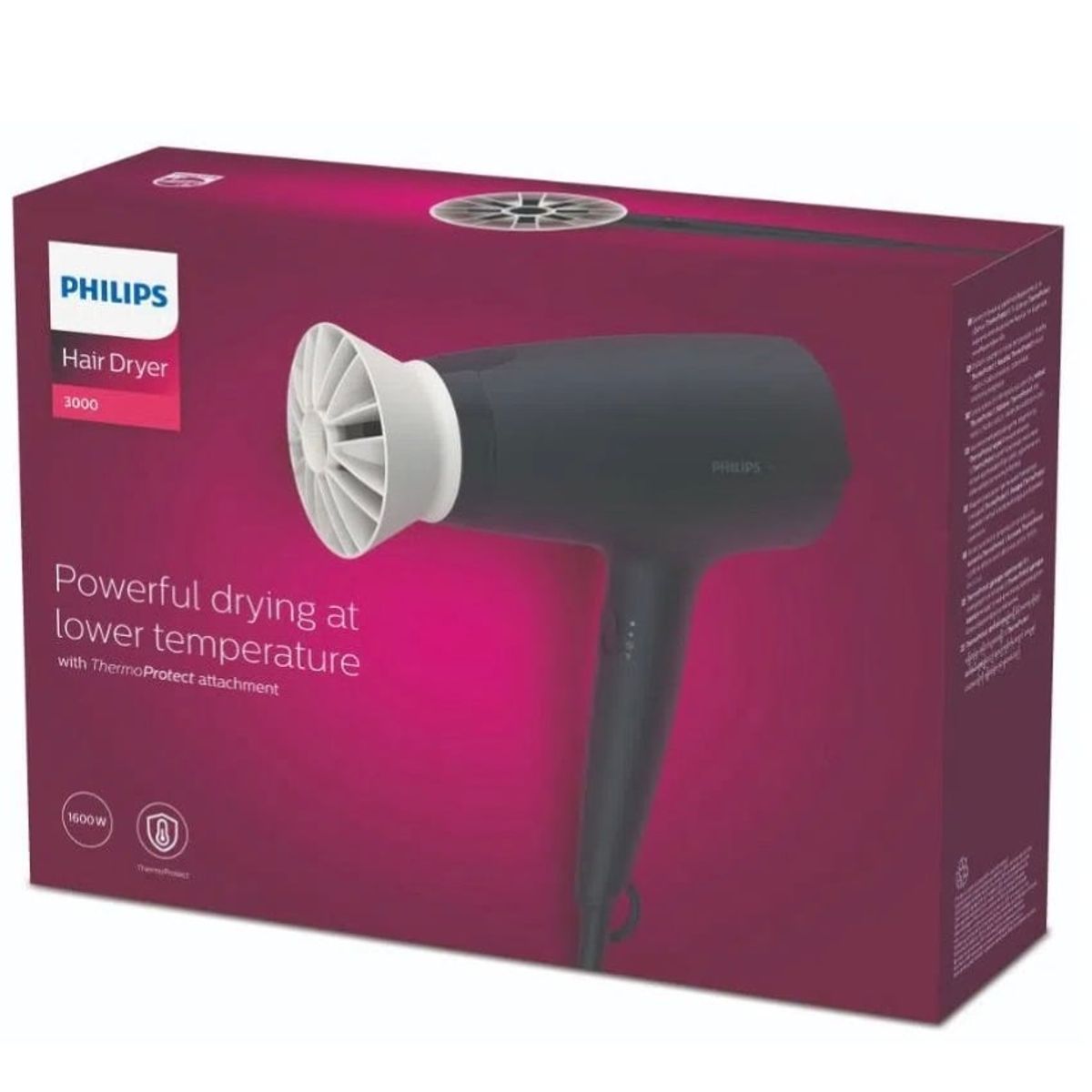 PHILIPS - Secadora Philips 1600W 3 Velocidades + Accesorio Protector de Cabello