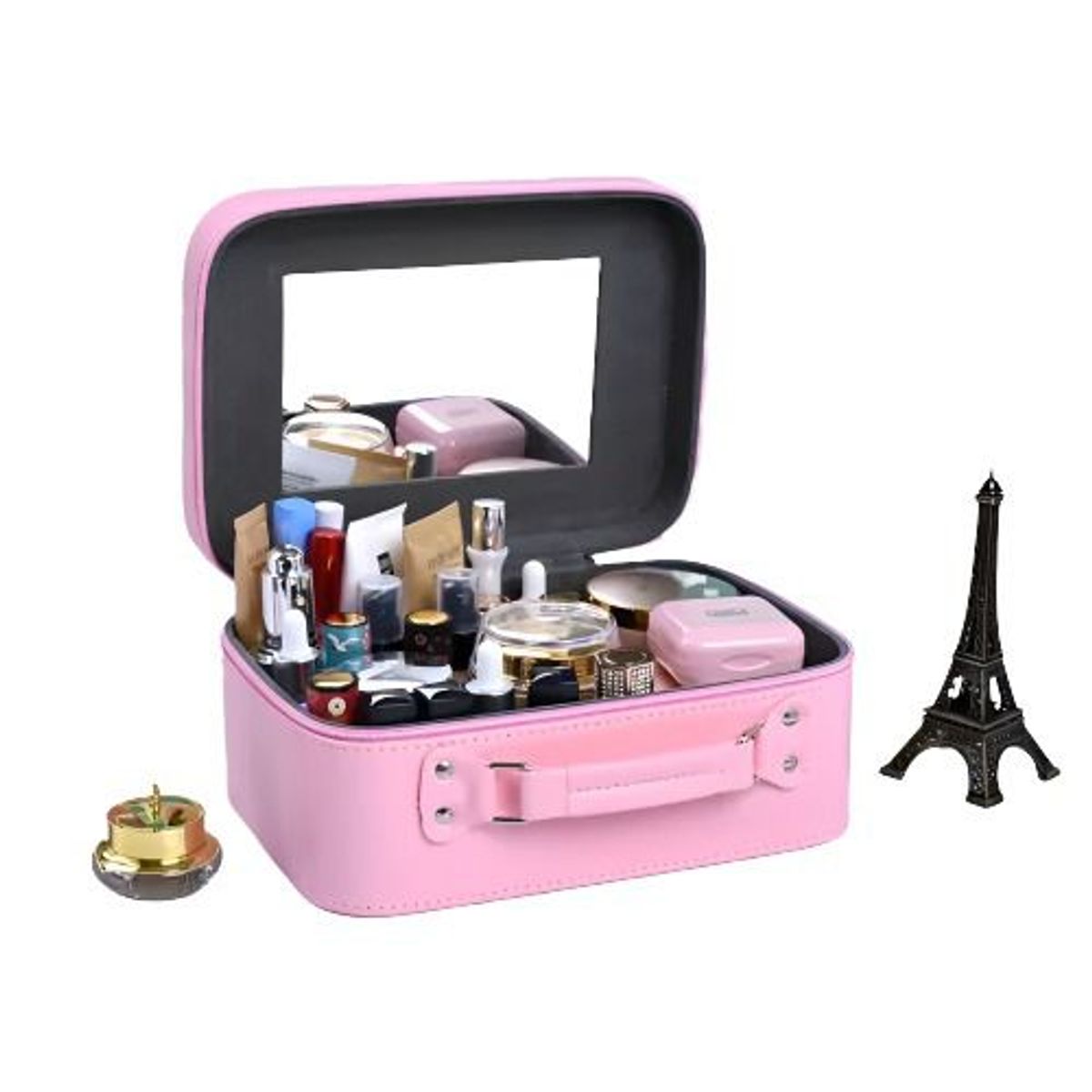 INSPIRA MARKET - Neceser de Viaje para Maquillaje con Espejo Rosa