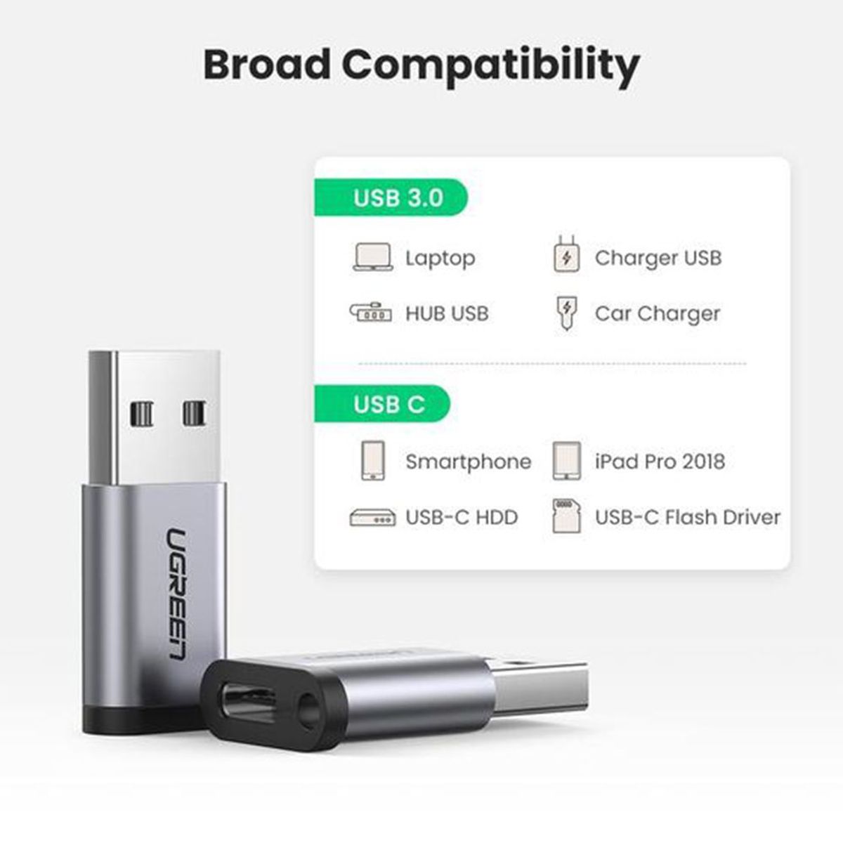 UGREEN - Adaptador USB 3.0 a USB Tipo C Hembra Ugreen