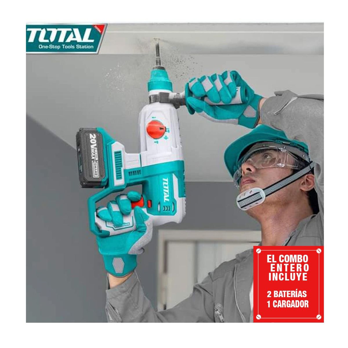 TOTAL TOOLS - COMBO 20V TOTAL ROTOMARTILLO BRUSHLESS  AMOLADORA BRUSHLESS 4AH