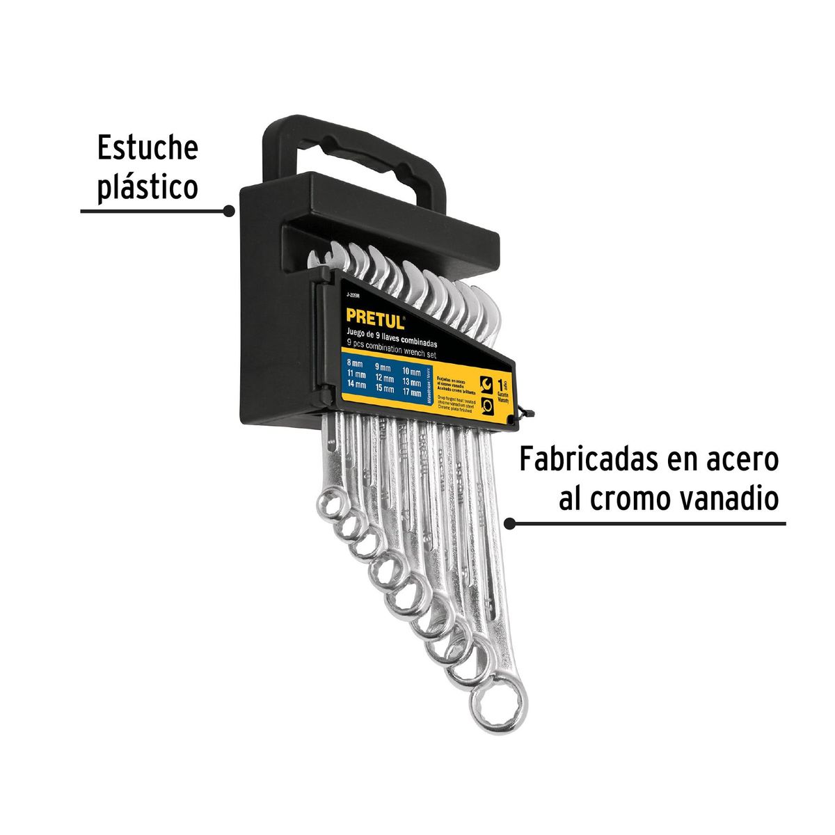PRETUL - Juego de 9 llaves mixtas en mm Pretul