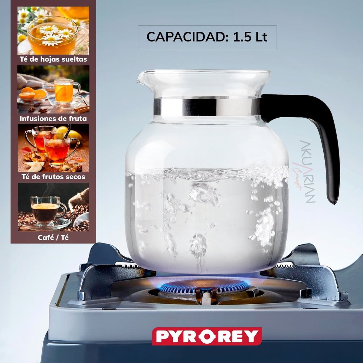 PYR O REY - Jarra de vidrio fuego directo de 1.5 Lt.