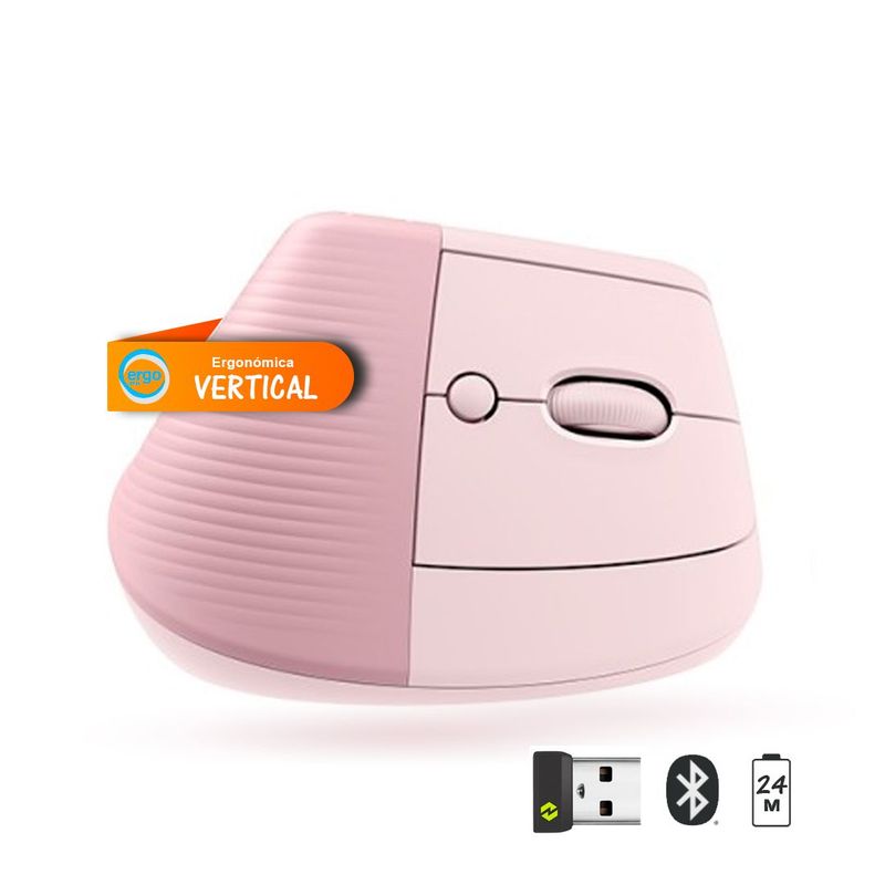 LOGITECH - Mouse Logitech Vertical  MX Lift Bluetooth Ergonómico - Rosa
