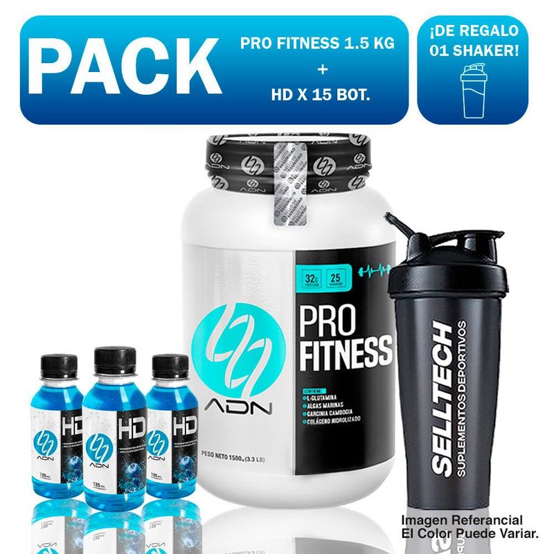 ADN - Pack Adn Pro Fitness 1.5 kg Chocolate +Hd X 15 Bot. Blueberry