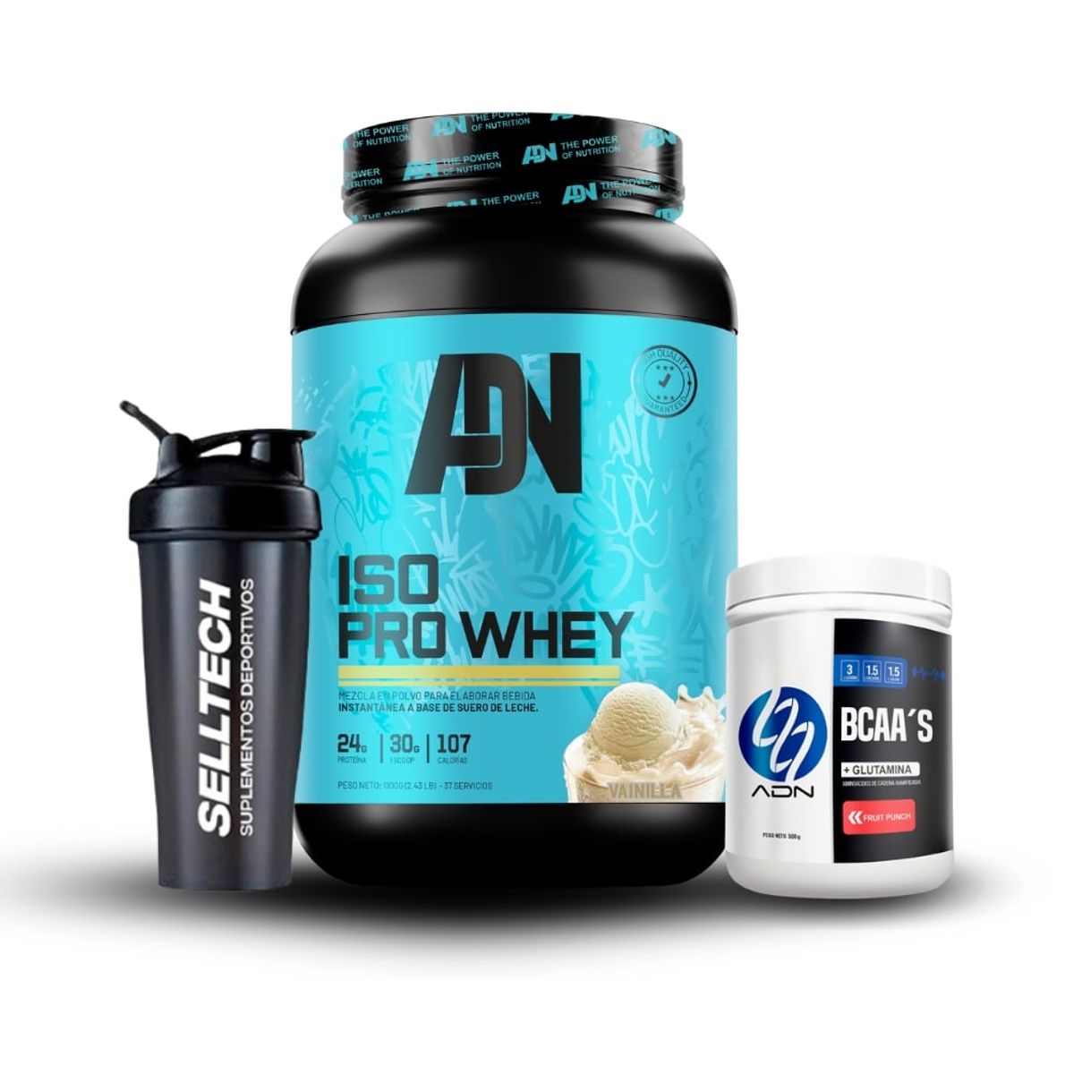 ADN - Adn 100 %whey Pro 1.1 kg Vainilla+bcca 500gr Fruitpunch