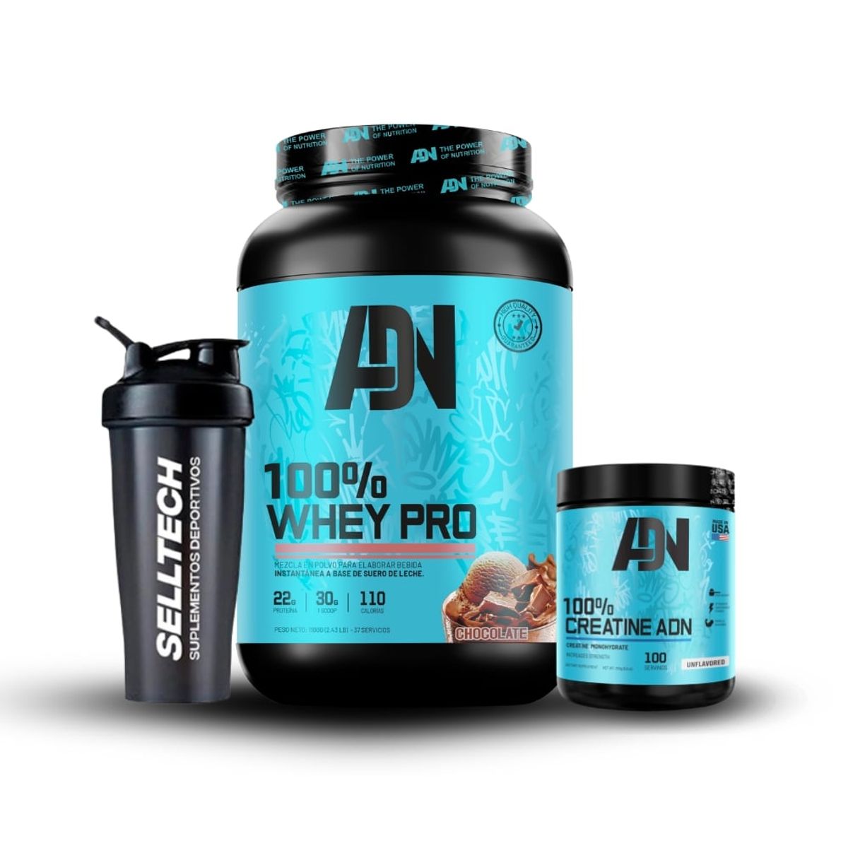 ADN - Proteína 100% Whey Pro 1.1 kg Chocolate+Creatina 250gr
