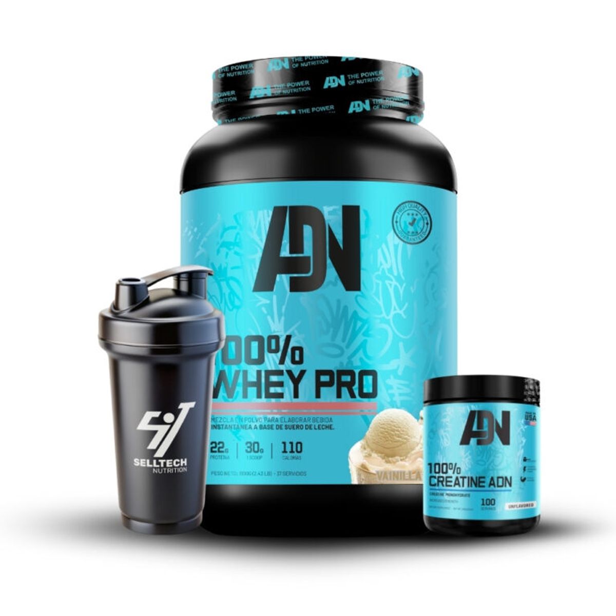 ADN - Proteína 100% Whey Pro 1.1 kg Vainilla+Creatina 250gr