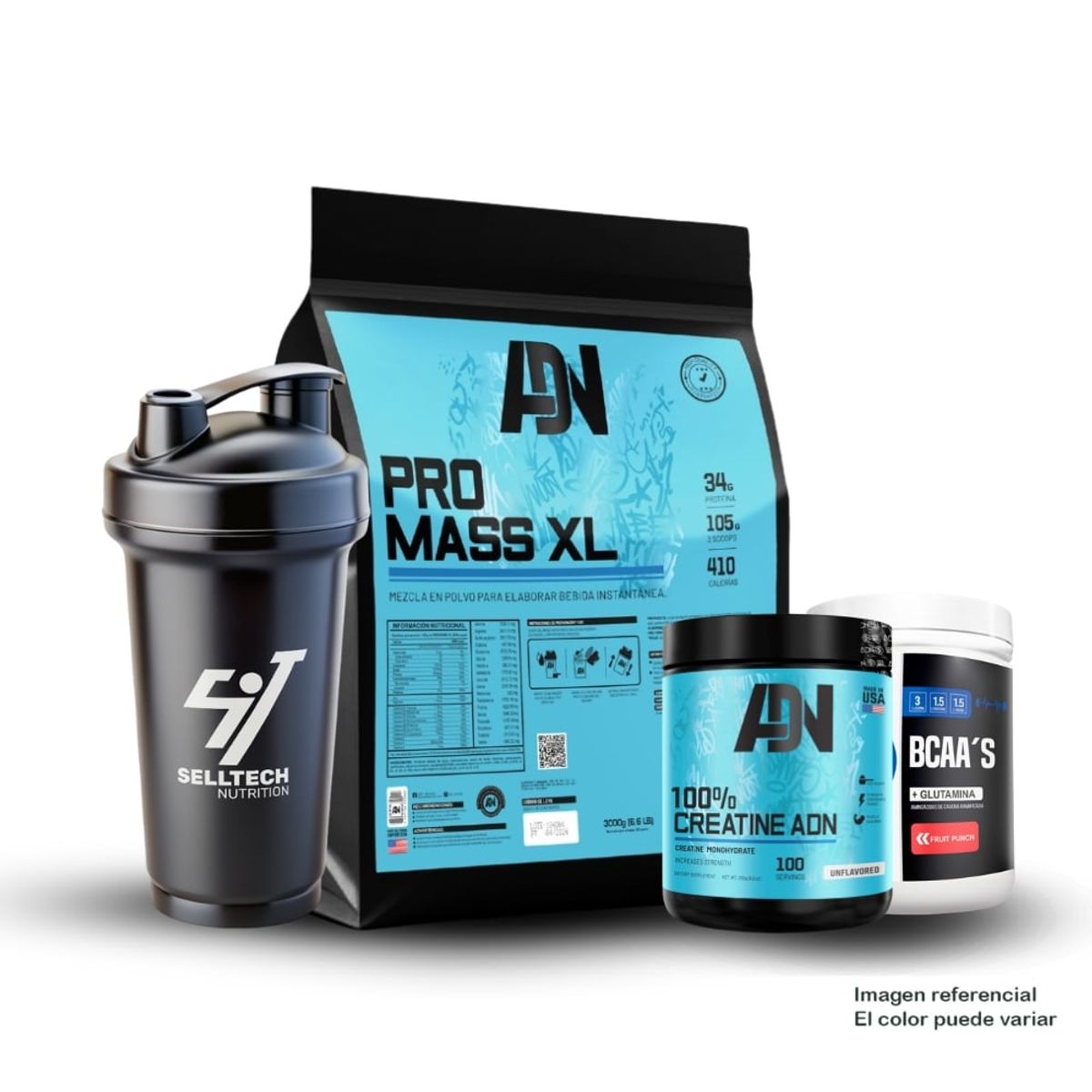 ADN - Proteína Pro mass xl 3kg Chocolate Creadn 500gr Bcca 500gr Fruit