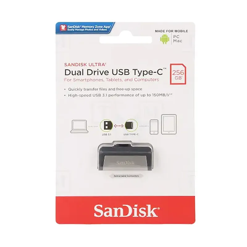 SANDISK - Memoria Sandisk USB OTG 256GB 150MB ULTRA Dual Drive TIPO C USB 3.1