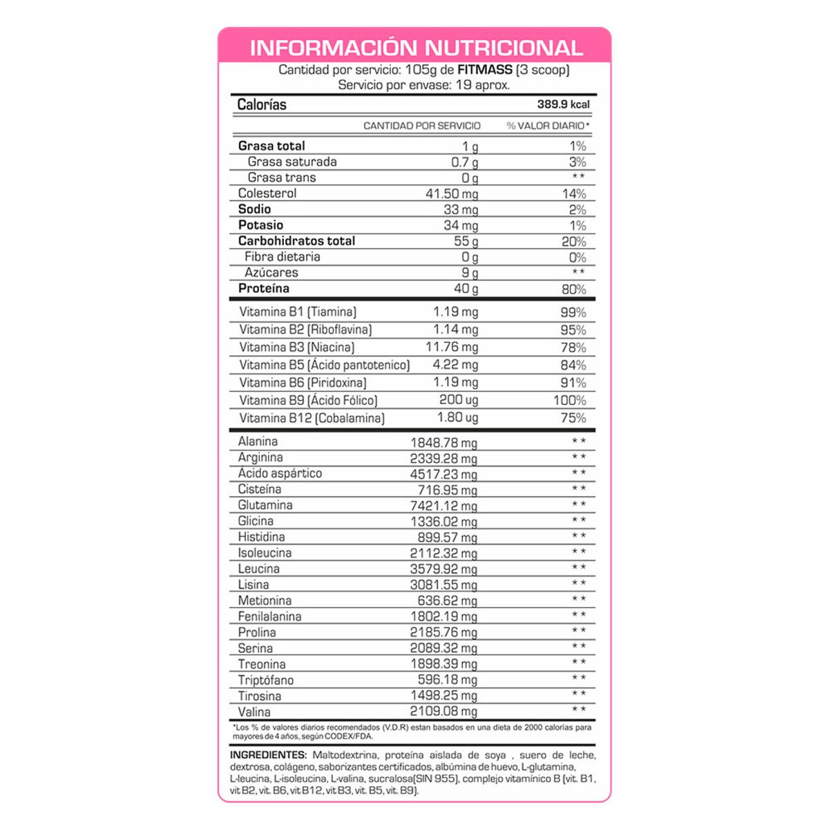 FITFEM - Proteína Fitfem Fit Mass 2kg Chocolate