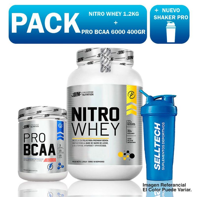 UNIVERSE NUTRITION - Nitro Whey 1.2kg Vainilla+pro Bcaa 6000 500gr Fruit