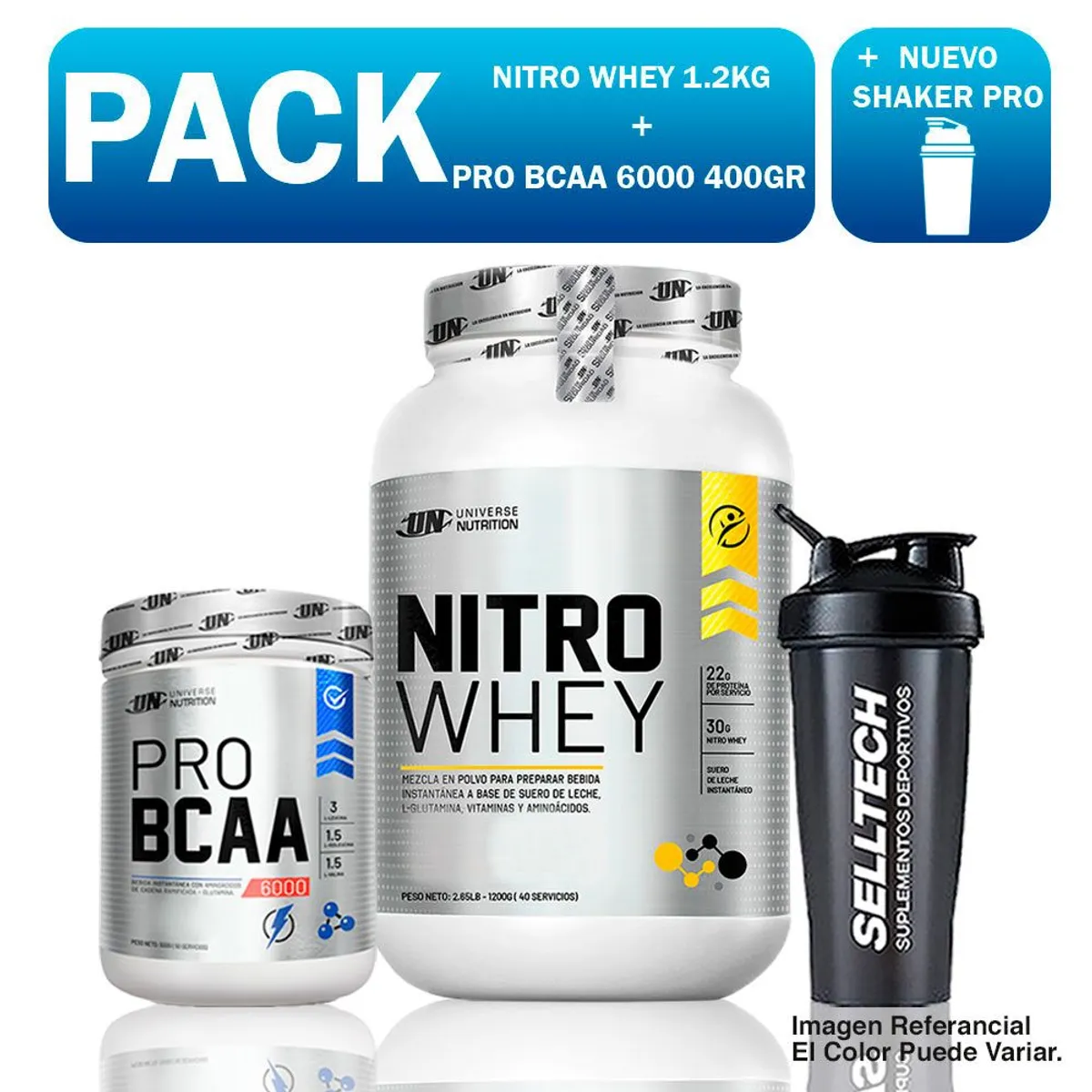 UNIVERSE NUTRITION - Nitro Whey 1.2kg Chocolate+pro Bcaa 6000 500gr Naranja