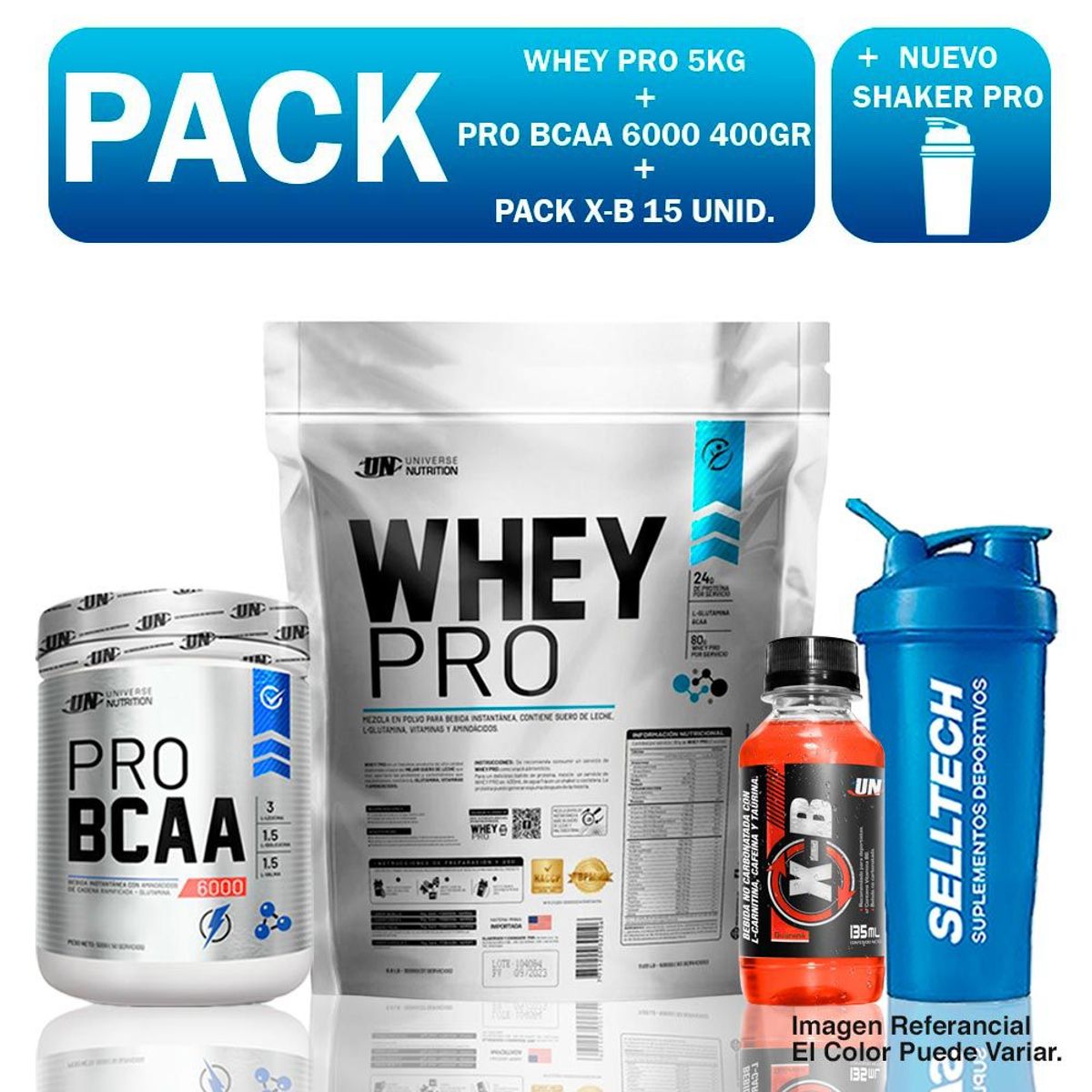 UNIVERSE NUTRITION - Whey Pro 5 kg Chocolate+bcaa 500gr Naranja+x-b 15 Unid