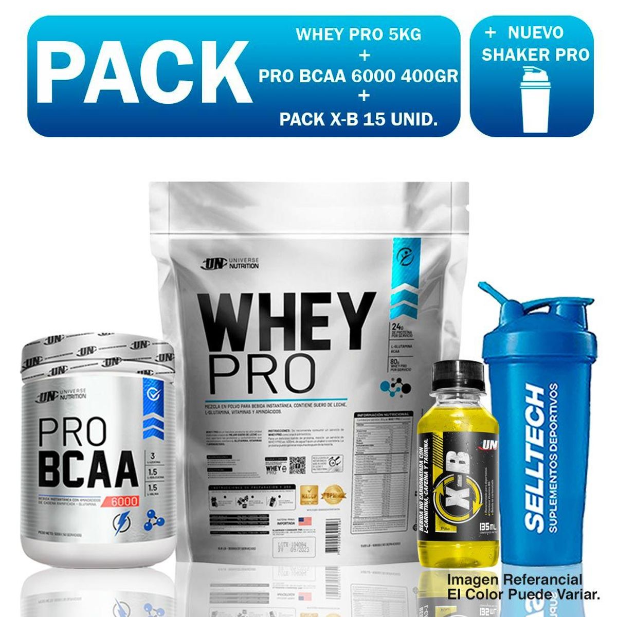 UNIVERSE NUTRITION - Whey Pro 5 kg Vainilla+bcaa 500gr Fruit+x-b 15 Unid. Piña